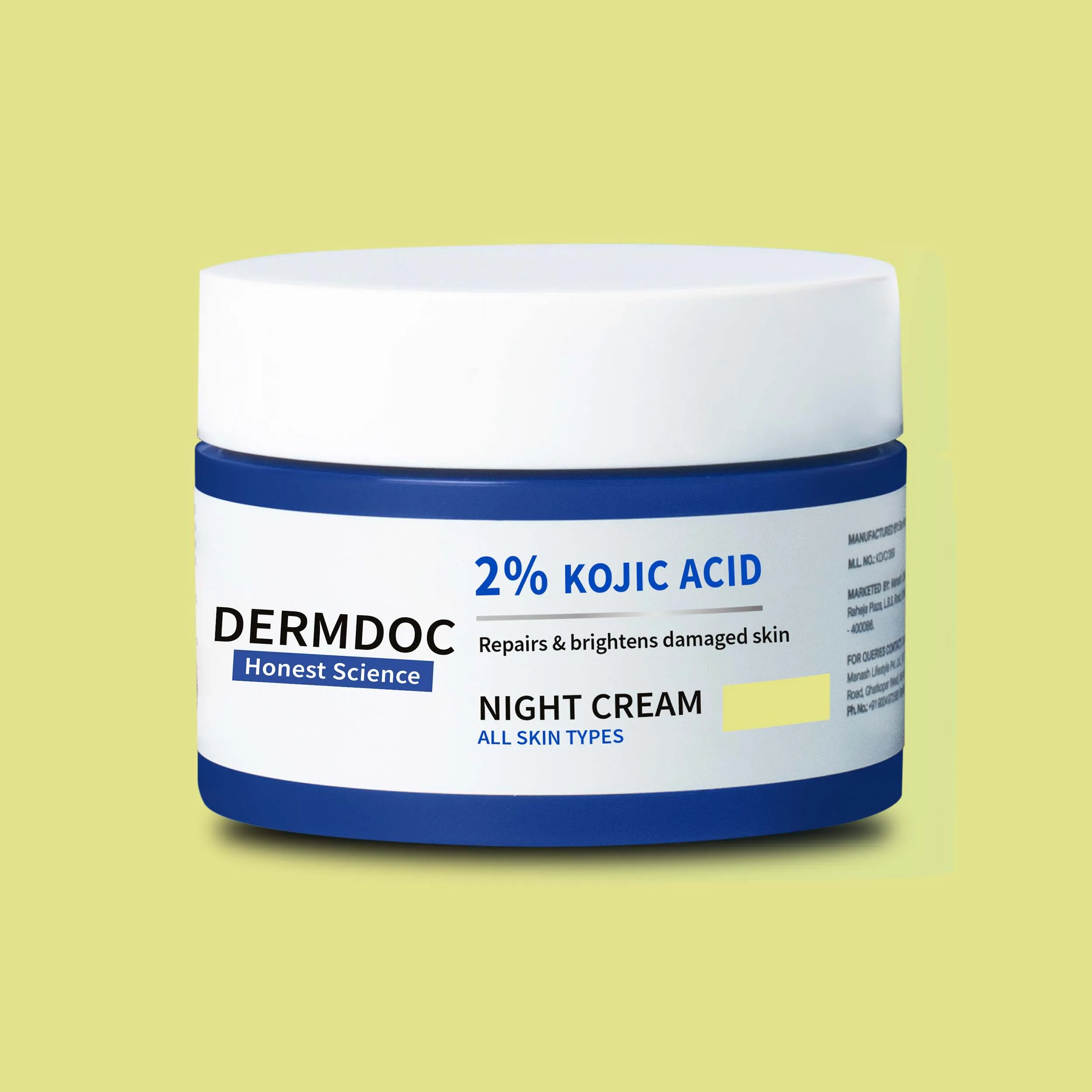 DermDoc 2% Kojic Acid Night Cream (50 gm) | kojic acid cream | night cream | fairness night cream | night cream for oily skin | skin brightening cream | anti blemish cream | cream